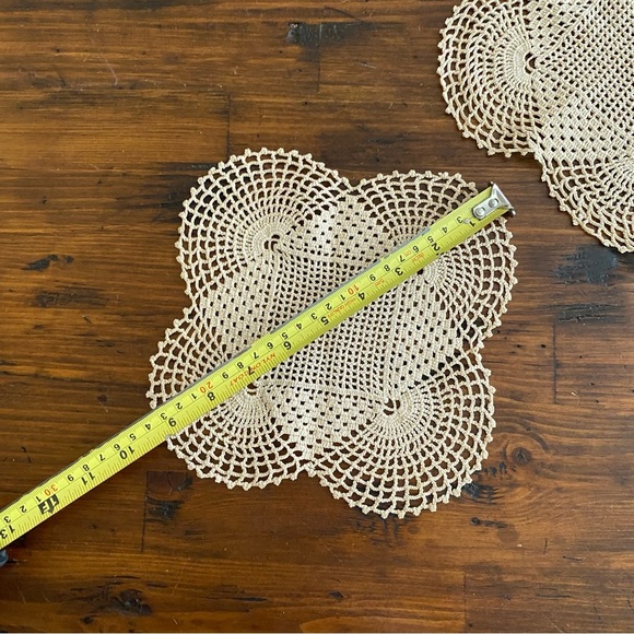 Vintage Lace Crochet Doily Cream Off White Beige Doilie Cottagecore set of Two - Picture 5 of 8